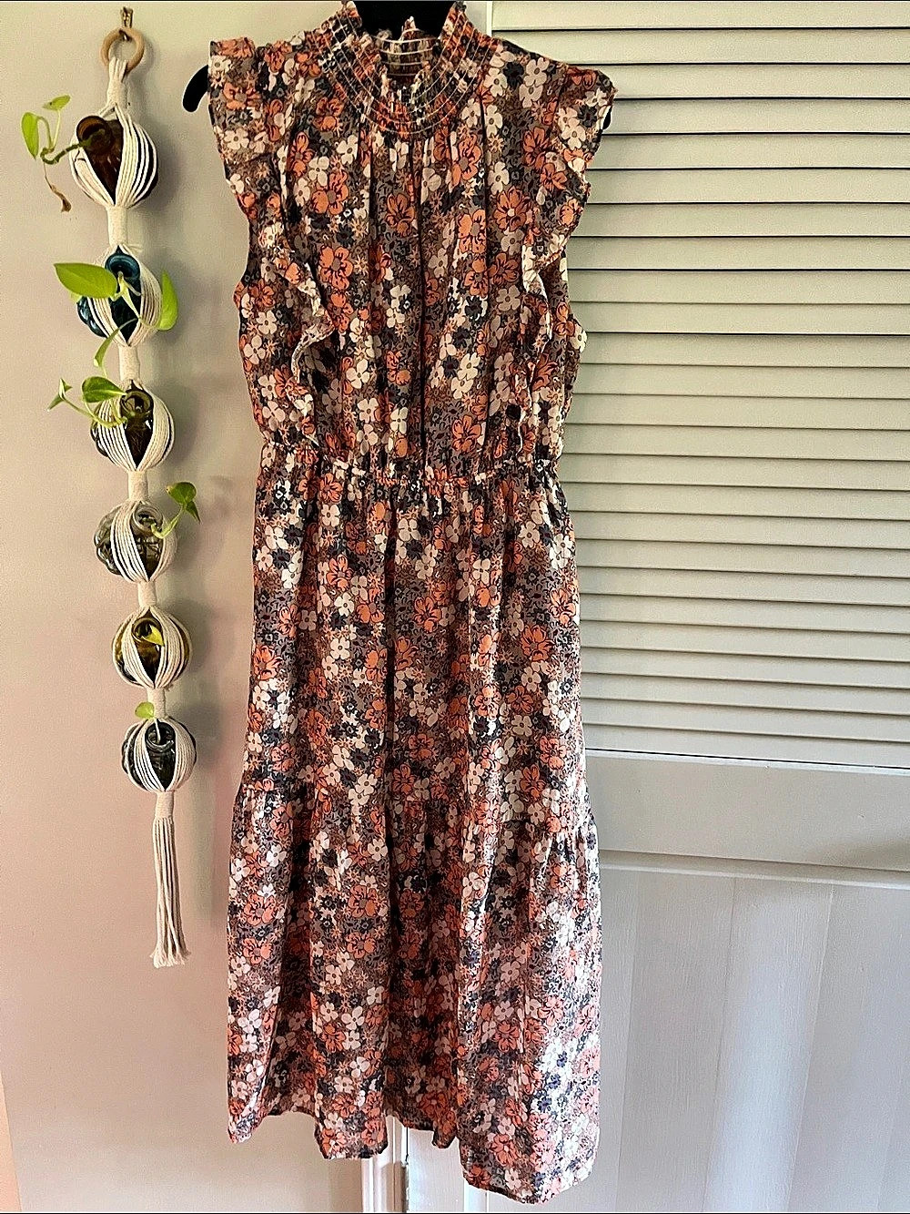 THML Floral Maxi Dress in Brown & Orange Size Medium